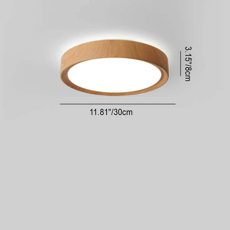 Minimalist Round Wood Grain Flush Mount Light
