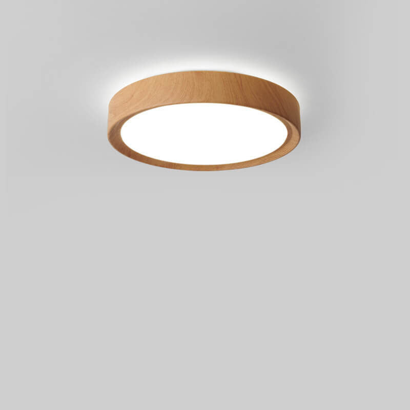 Minimalist Round Wood Grain Flush Mount Light