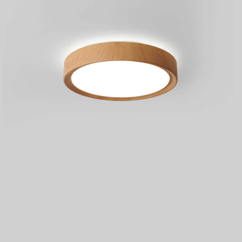 Minimalist Round Wood Grain Flush Mount Light