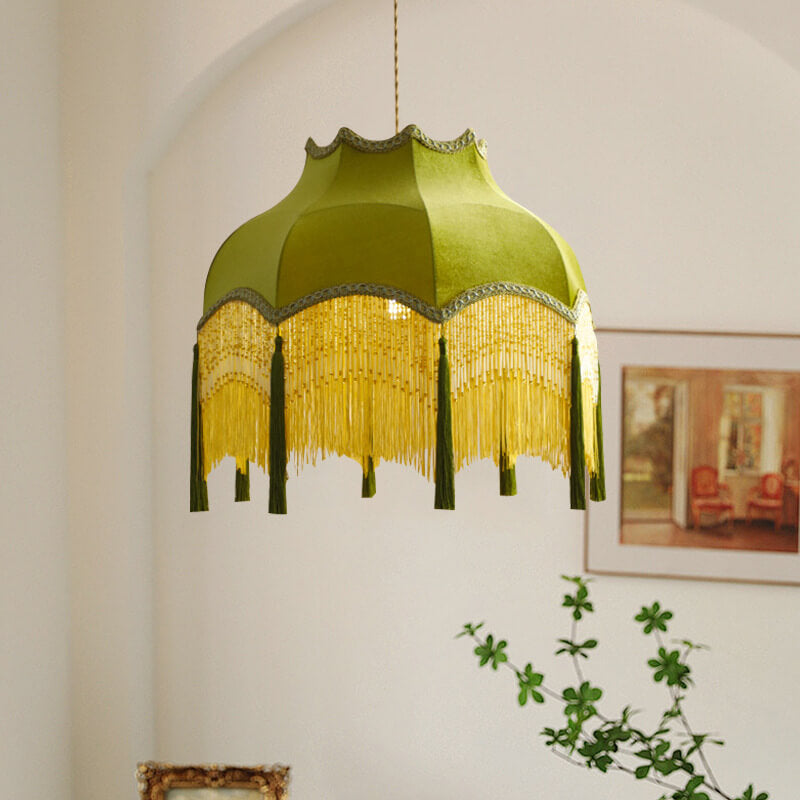 French Vintage Fabric Tassel Brass Pendant Light