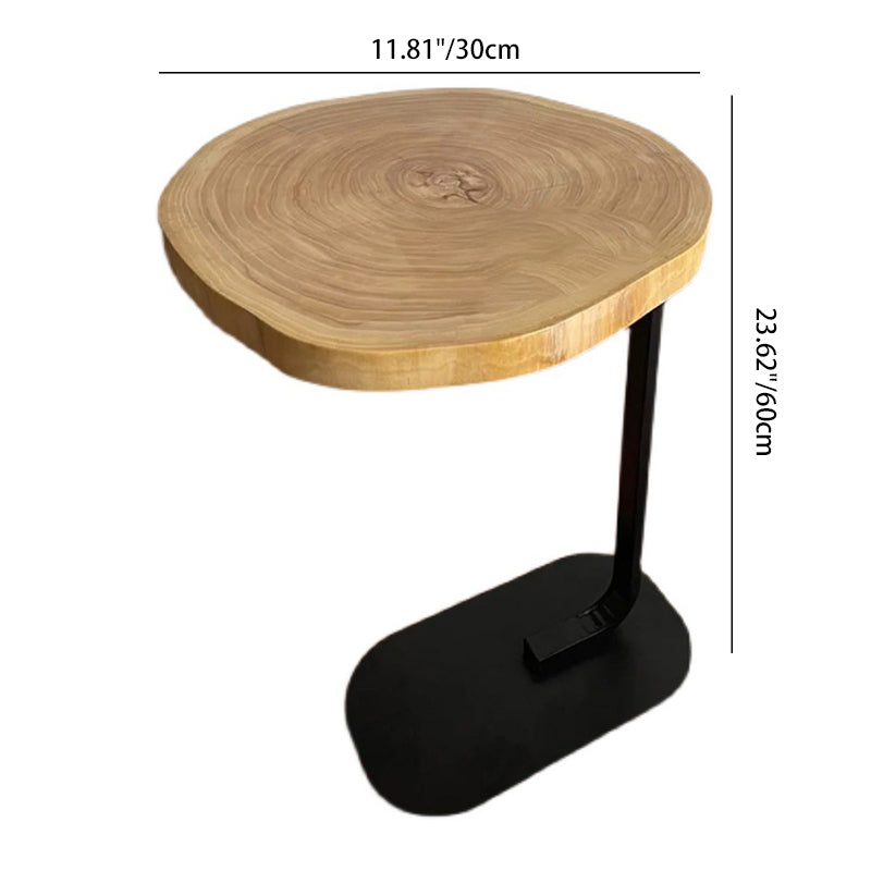 Japanese Annual Ring Wood Iron End Table