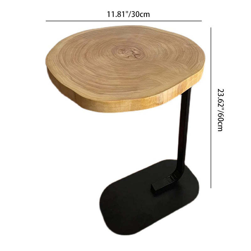 Japanese Annual Ring Wood Iron End Table