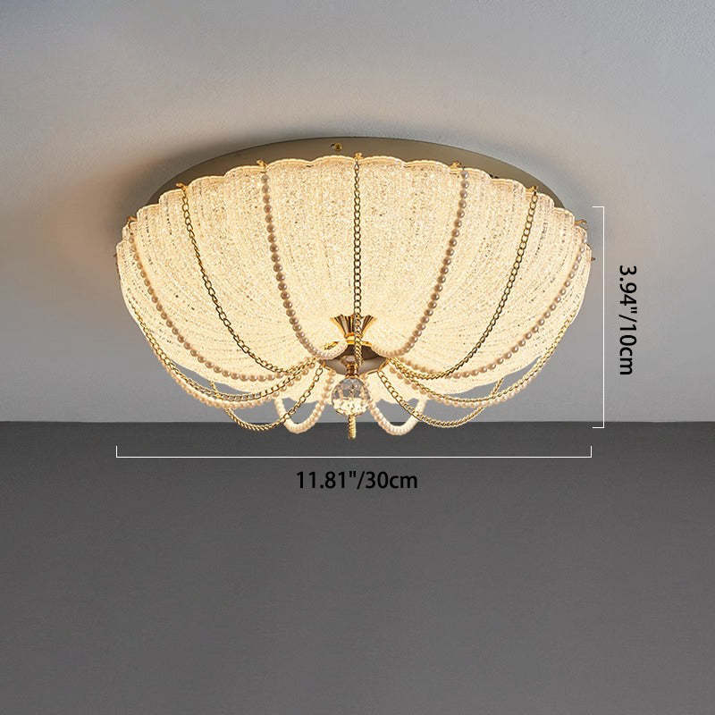 Art Deco Pumpkin Iron Crystal LED Flush Ceiling Light