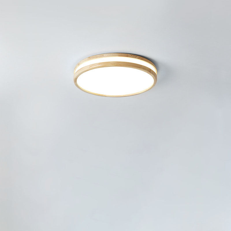 Japanese Round Wooden Slim LED Flush Mount Light — 3 Colors Changeable (Warm/Neutral/White) / 110V-120V For US/CA