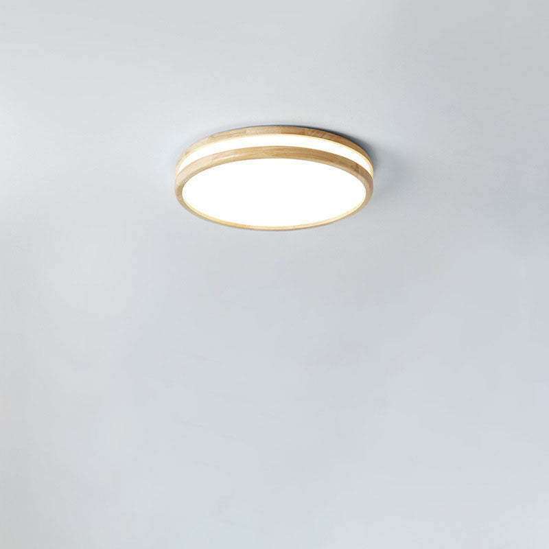 Japanese Round Wooden Slim LED Flush Mount Light — 3 Colors Changeable (Warm/Neutral/White) / 110V-120V For US/CA