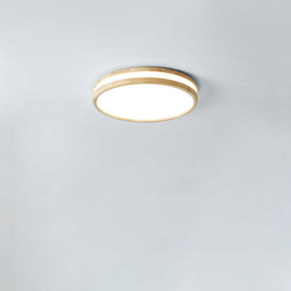 Japanese Round Wooden Slim LED Flush Mount Light — 3 Colors Changeable (Warm/Neutral/White) / 110V-120V For US/CA