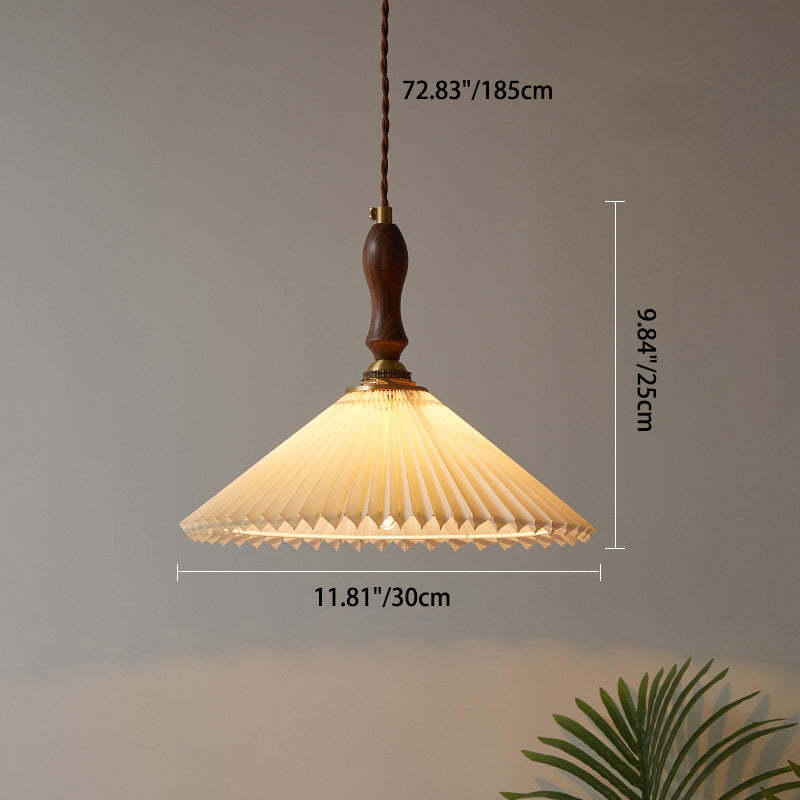 Vintage Pleated Fabric Conical Pendant Light