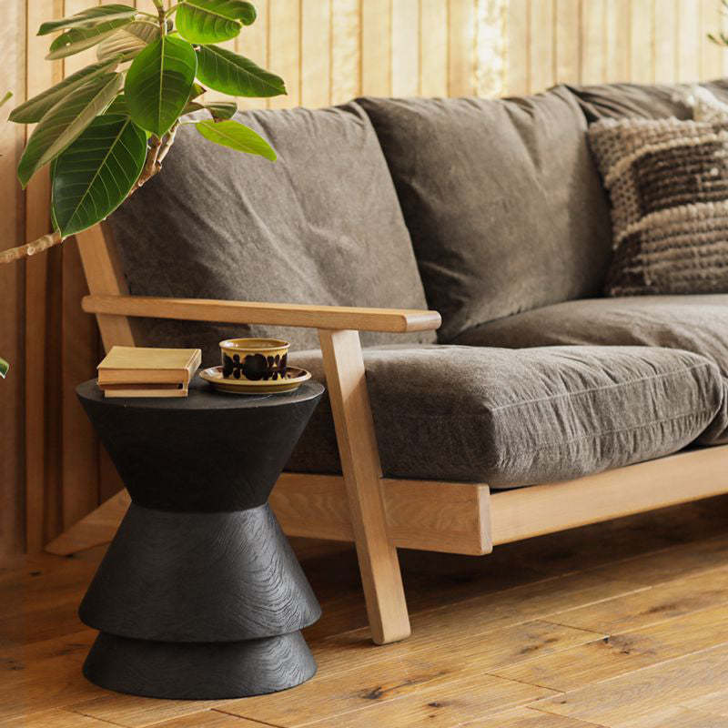 Retro Crack Solid Wood Pier End Table — Black