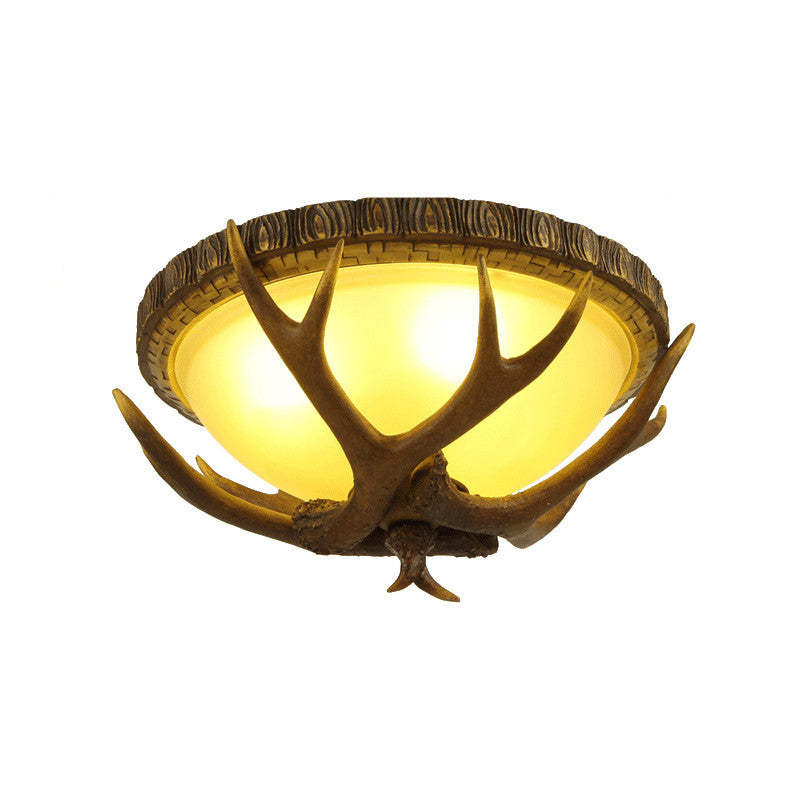 Vintage Industrial Antler Resin Glass Flush Ceiling Light