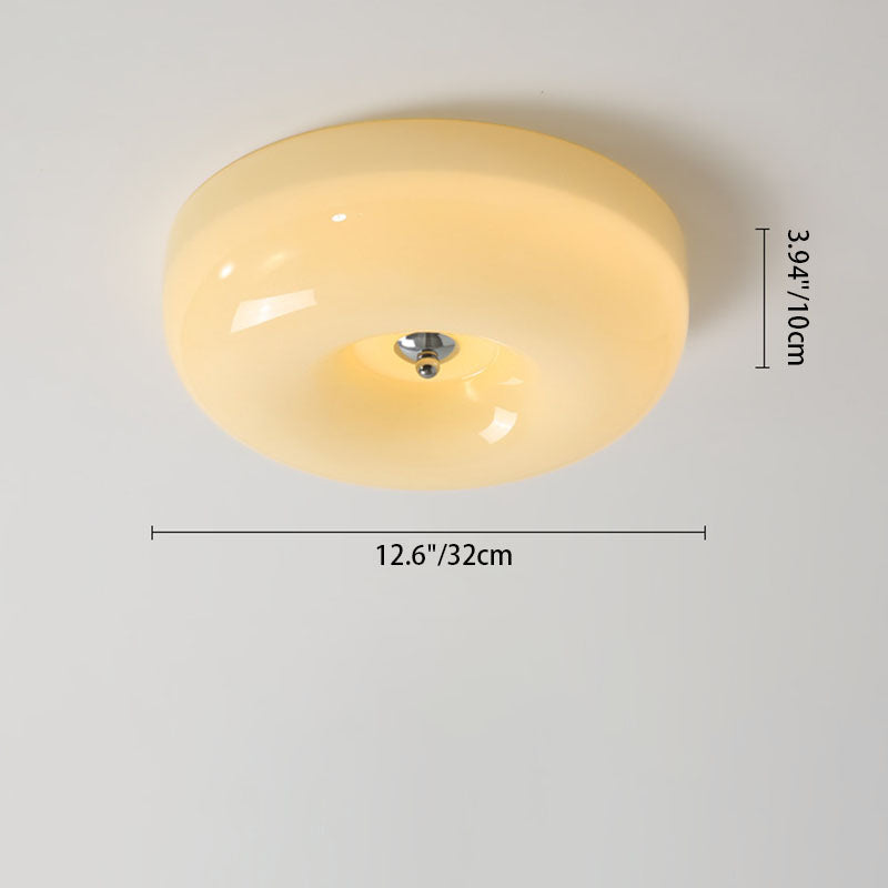 Nordic Creamy Yellow Pudding Glass Iron LED Flush Light