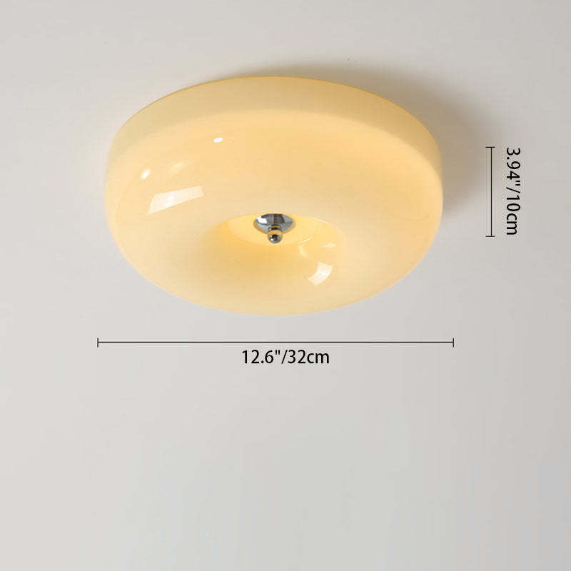 Nordic Creamy Yellow Pudding Glass Iron LED Flush Light