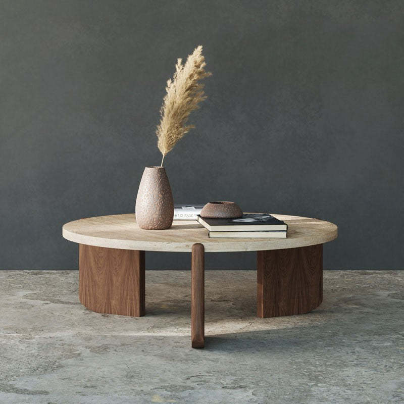 Japanese Marble Wood Coffee Table — Black