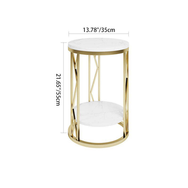 Luxury Round Iron Rock Slab Coffee Table — Black & Black Gold