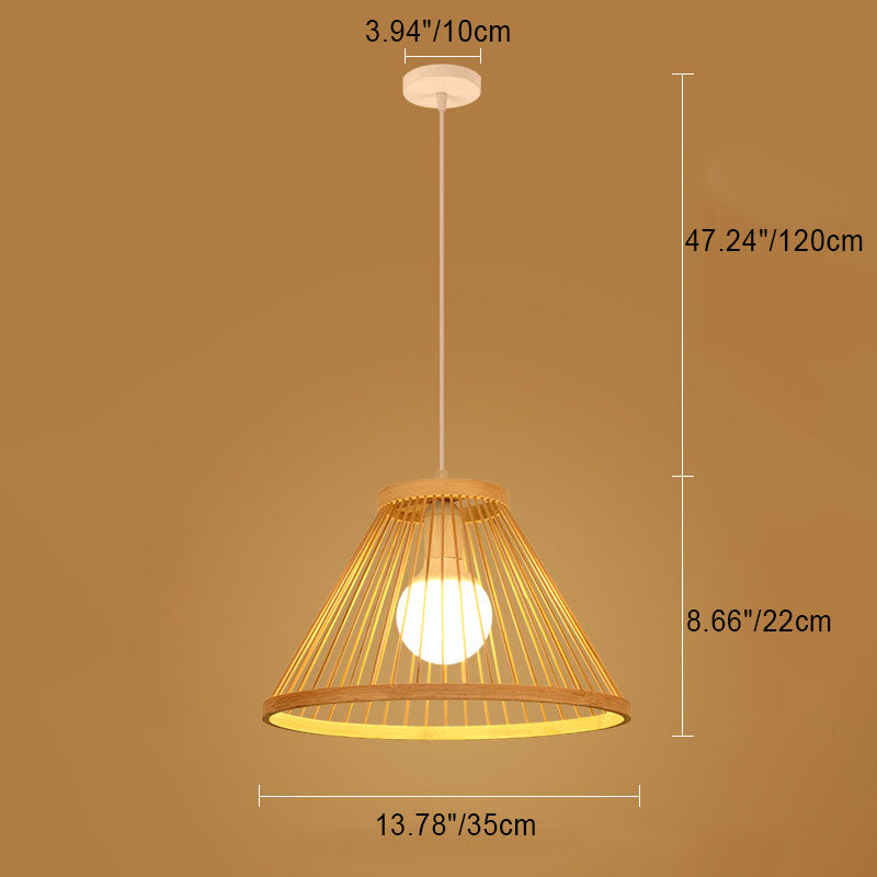 Japanese Zen Bamboo Semi-Conical Pendant Light — 220V-240V For UK/AU