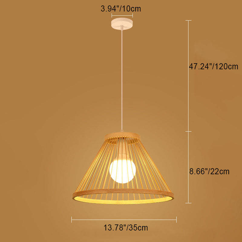 Japanese Zen Bamboo Semi-Conical Pendant Light — 220V-240V For UK/AU