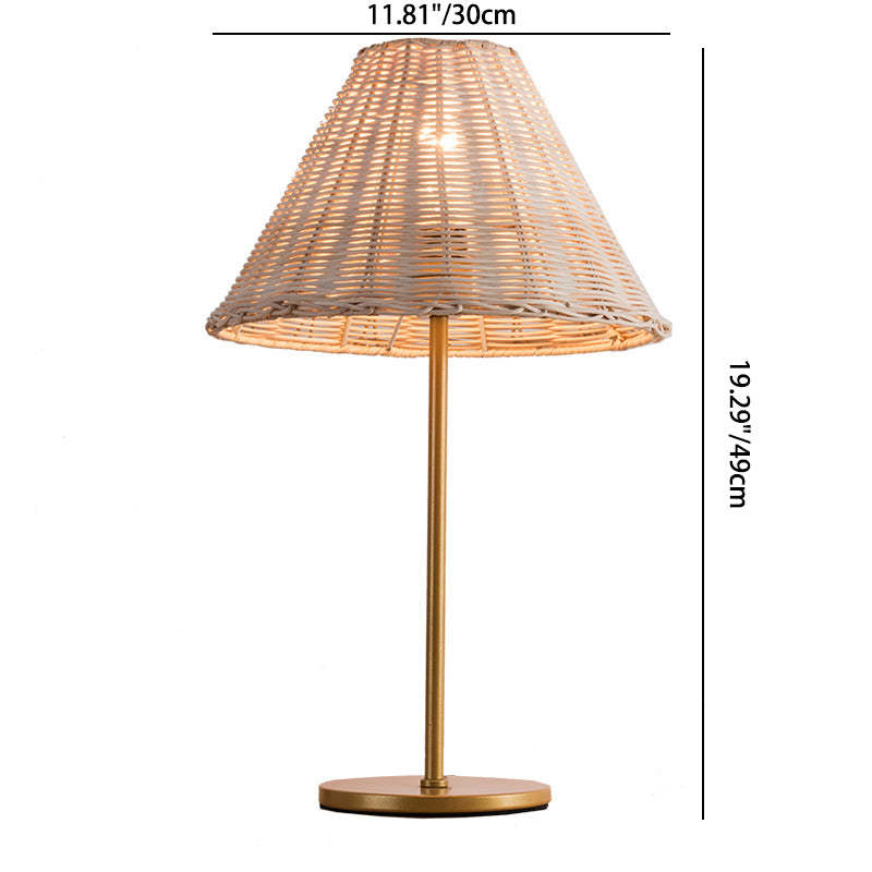 Boho Round Trapezoidal Rattan Metal Table Lamp