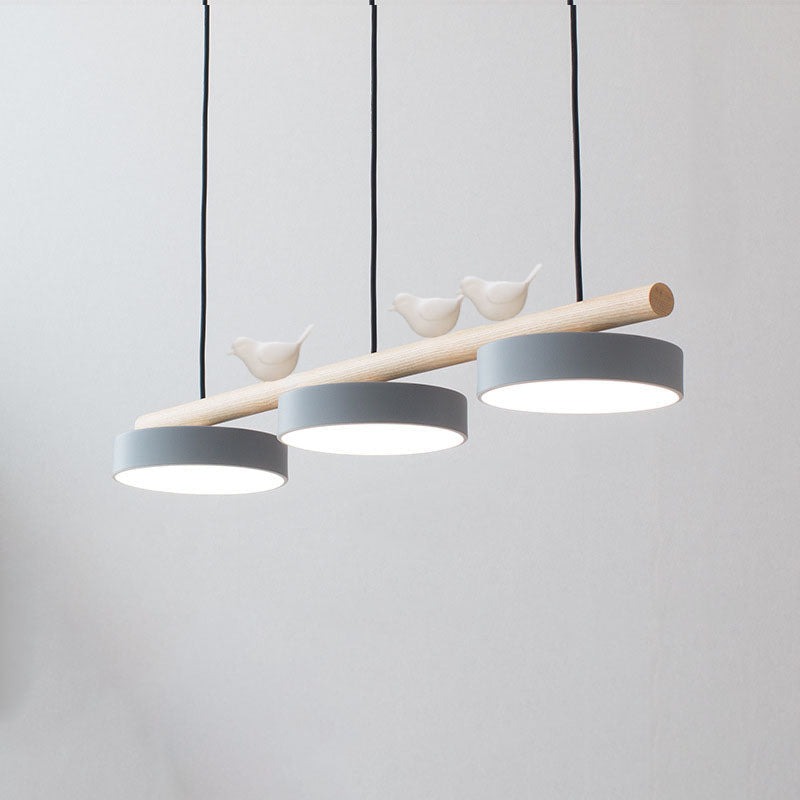 Nordic Resin Bird Wood Linear LED Island Chandelier