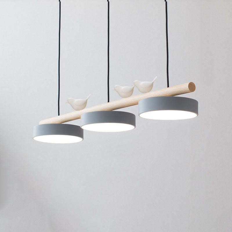 Nordic Resin Bird Wood Linear LED Island Chandelier
