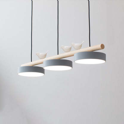 Nordic Resin Bird Wood Linear LED Island Chandelier