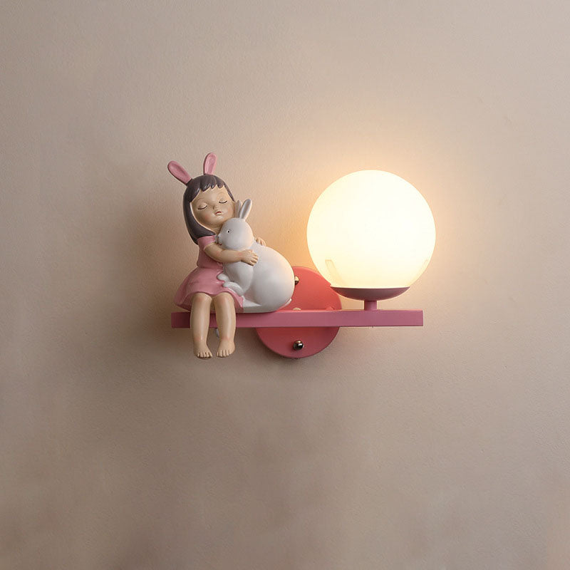 Kids Girls Unicorn Orb Resin Iron Glass Wall Sconce — B - White / Left / 220V-240V For UK/AU