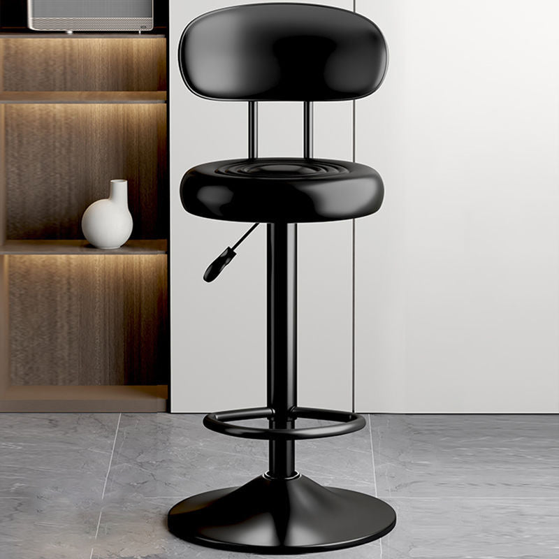 Contemporary Leather Swivel Bar Stool Height Adjustable — Red Seat + Black Base