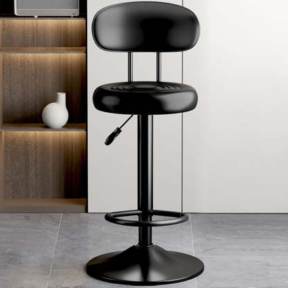 Contemporary Leather Swivel Bar Stool Height Adjustable — Red Seat + Black Base