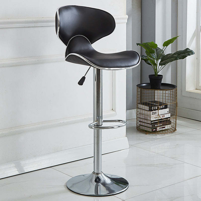 Industrial Curved PU Leather Swivel Bar Stool Wingback — Black