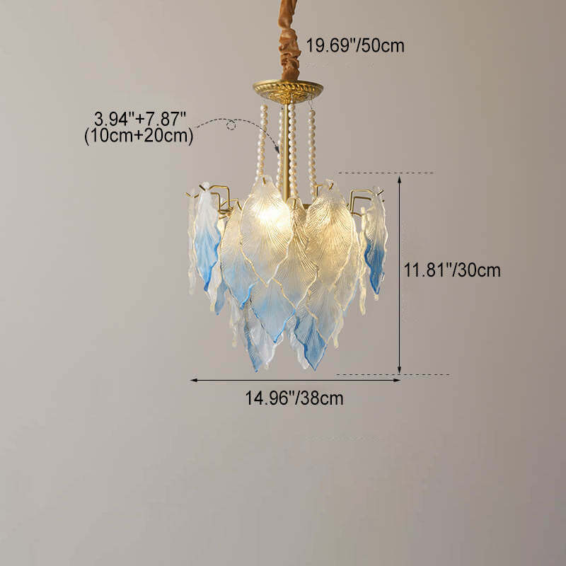 French Tree Leaf Pearl Iron Copper Glass Chandelier