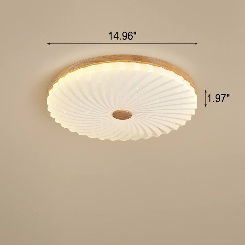 Modern Wood Pleated Star Round LED Flush Mount Light