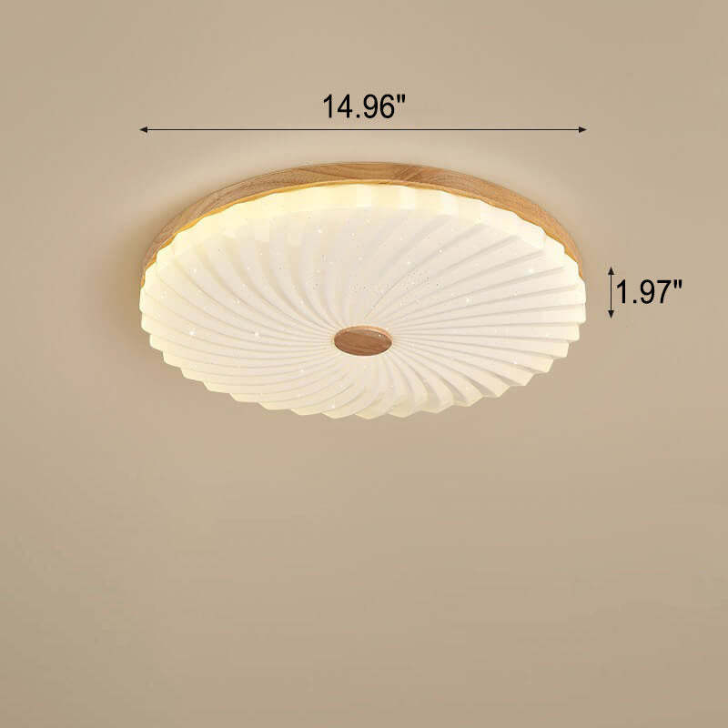 Modern Wood Pleated Star Round LED Flush Mount Light