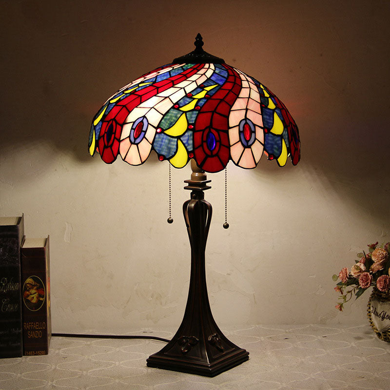 Tiffany Mediterranean Stained Glass Cone 2-Light Table Lamp
