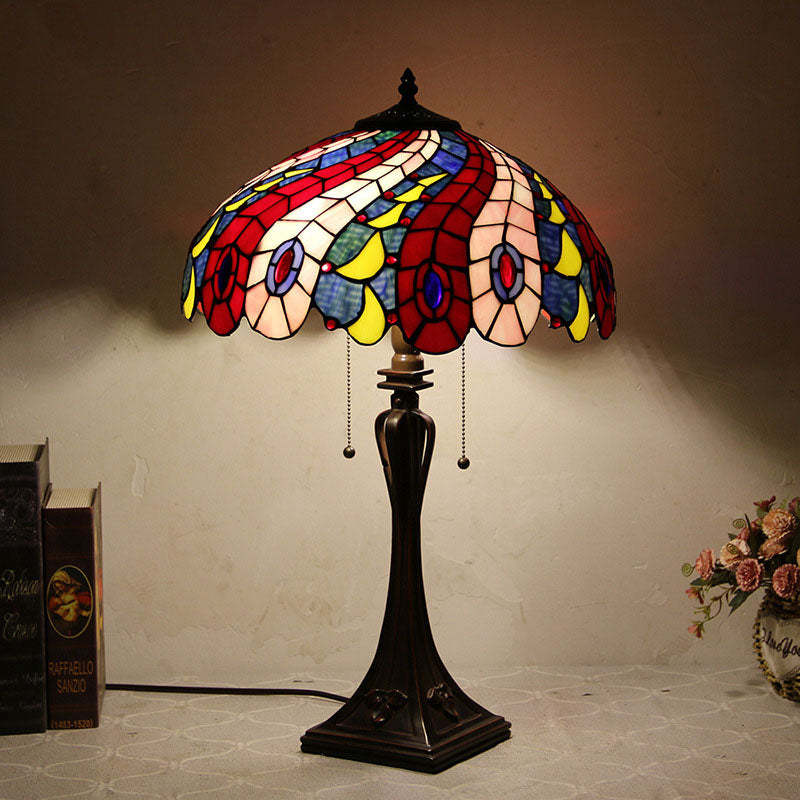 Tiffany Mediterranean Stained Glass Cone 2-Light Table Lamp
