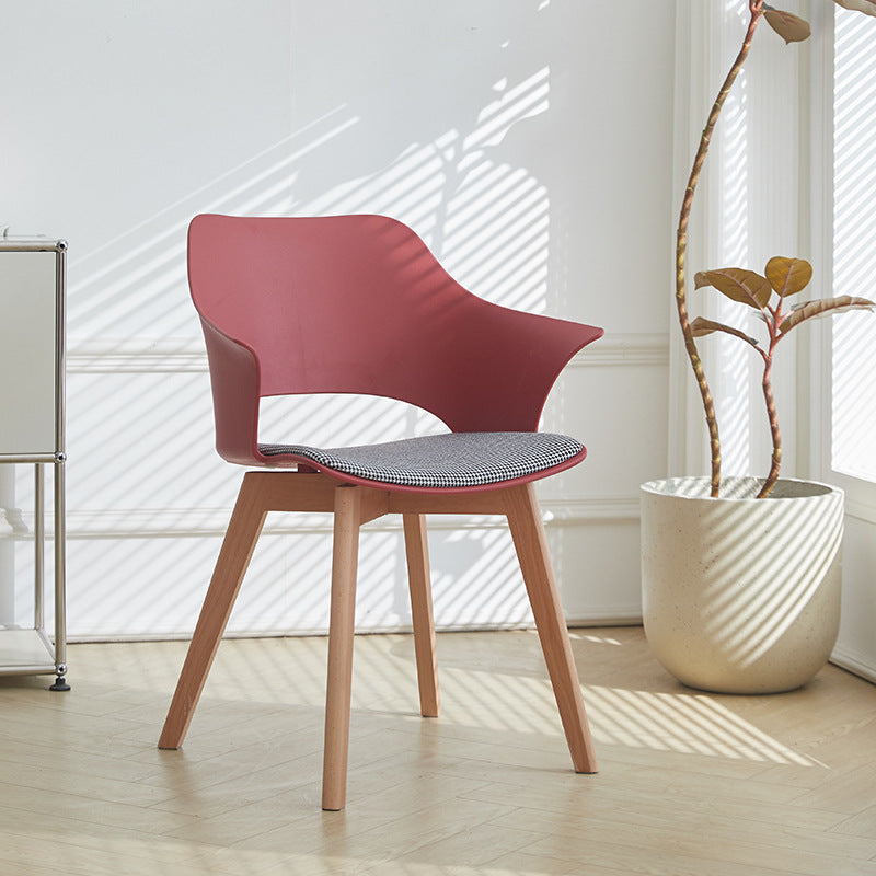 Nordic Trapezoidal Steel Wood Chair — Stainless Steel / Blue