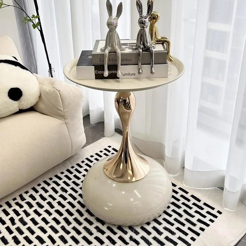 Contemporary Round Steel End Table - White