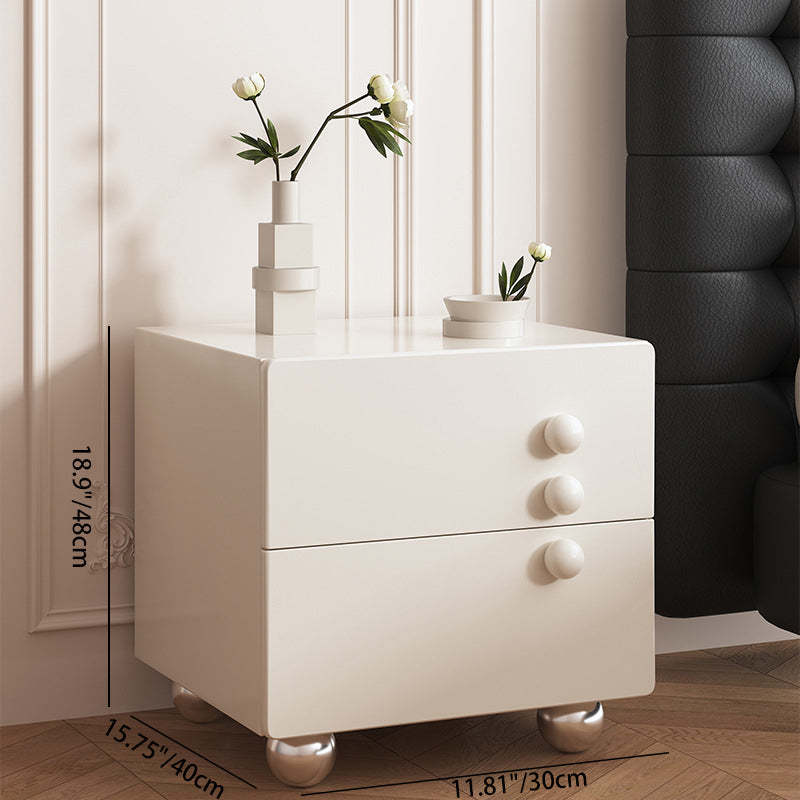 Contemporary Wood Orb Rectangular Nightstand 2-Drawer — White