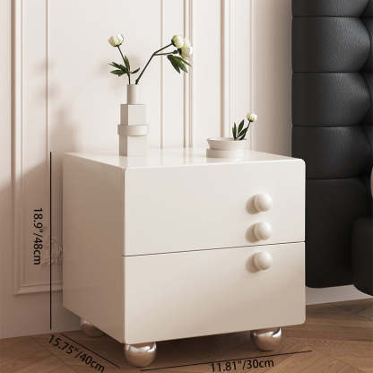 Contemporary Wood Orb Rectangular Nightstand 2-Drawer — White
