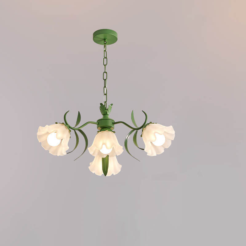 Contemporary Bell Orchid Iron Glass Chandelier