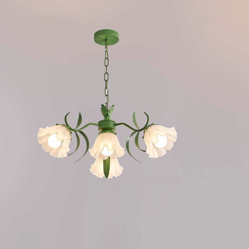 Contemporary Bell Orchid Iron Glass Chandelier