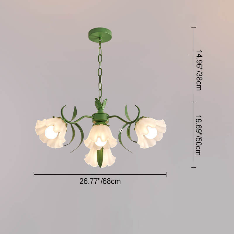 Contemporary Bell Orchid Iron Glass Chandelier
