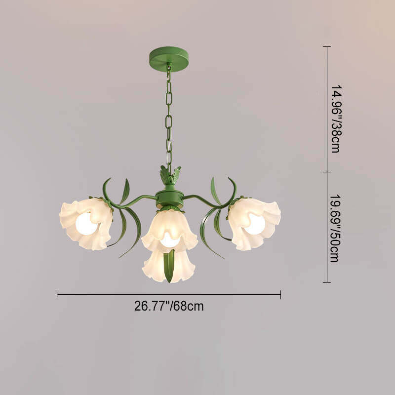 Contemporary Bell Orchid Iron Glass Chandelier