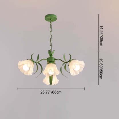 Contemporary Bell Orchid Iron Glass Chandelier