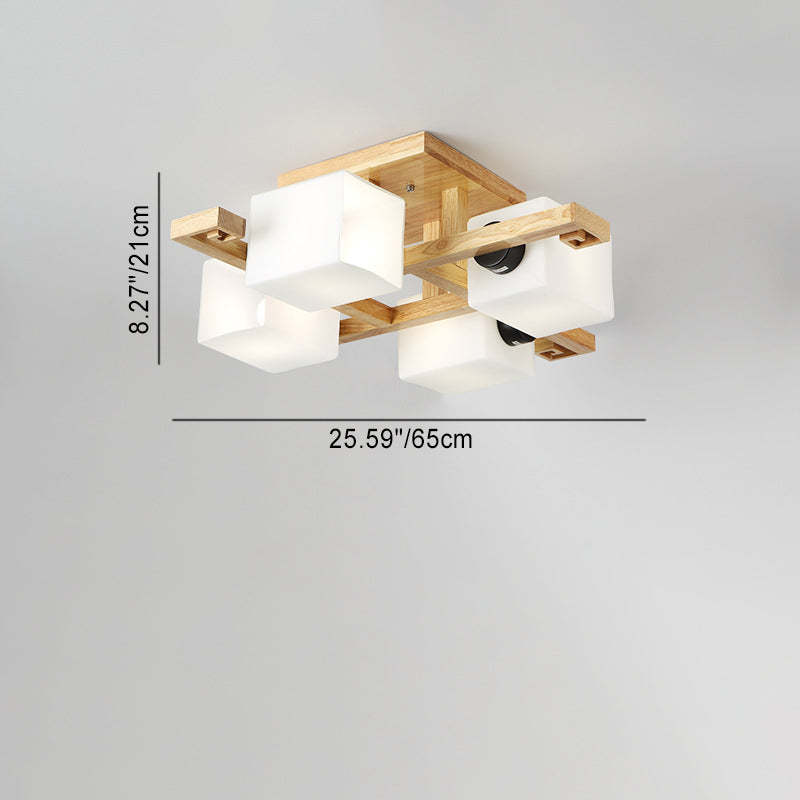 Japanese Wood Square 4/5/8/9-Light Ceiling Light
