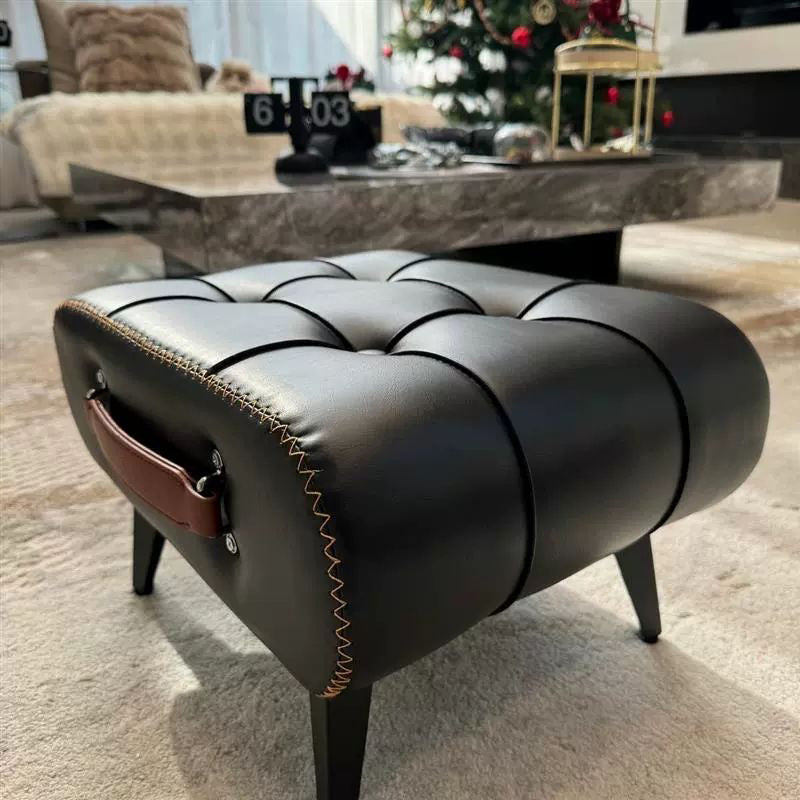 Modern Leather Upholstered Portable Footstool — Brown