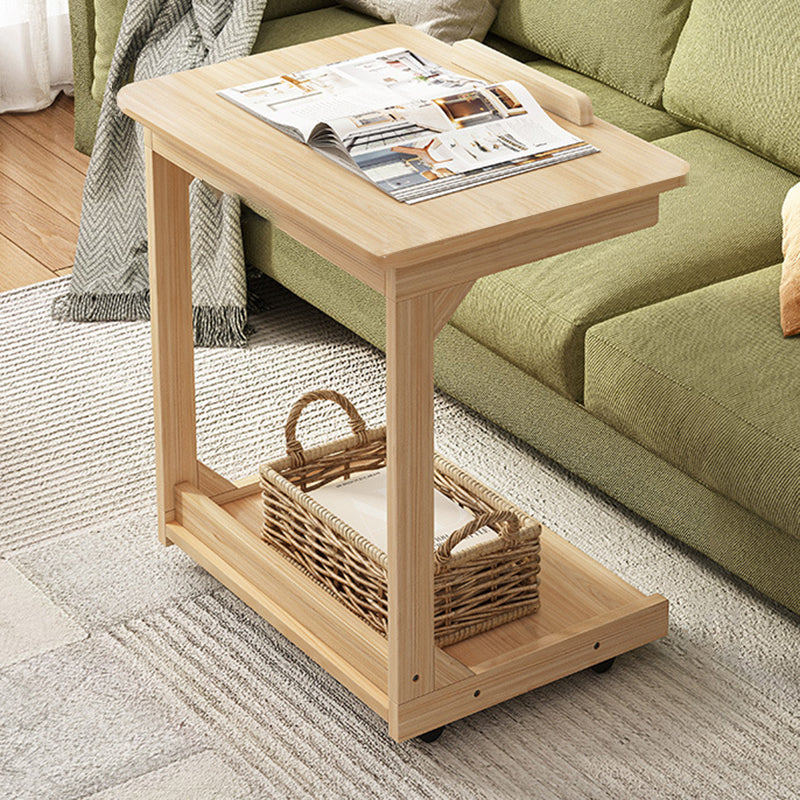 Vintage Wood Flip-Top 2-Tier Side Table — Non-flip / Log Color