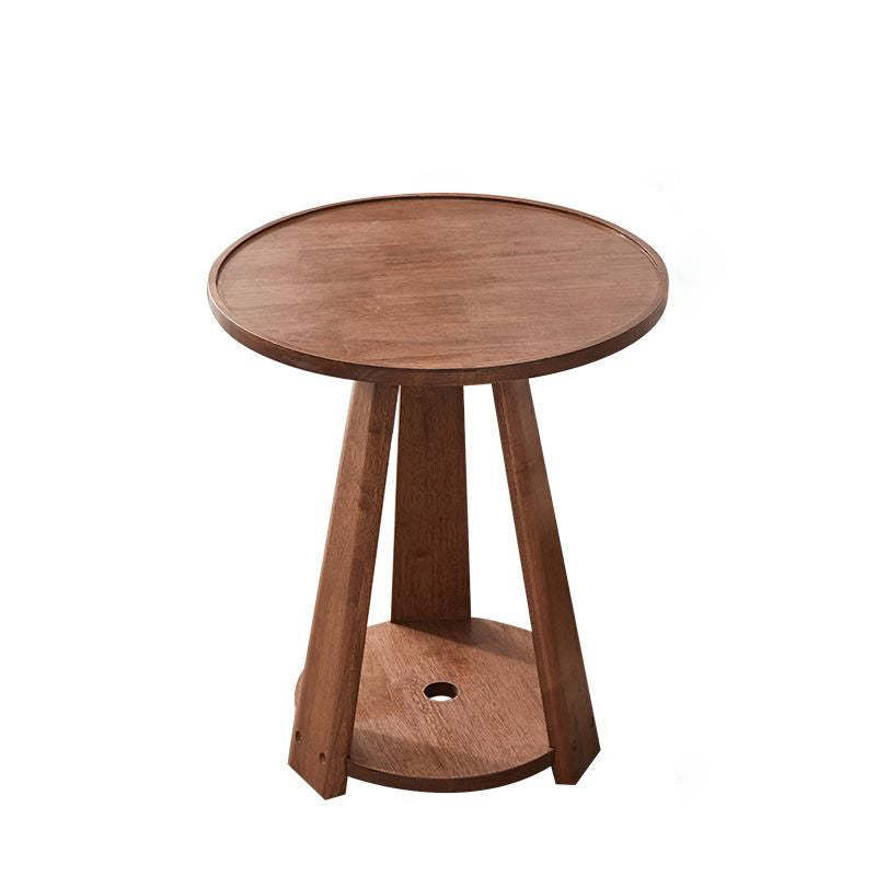 Modern Round Rubberwood 2-Tier End Table