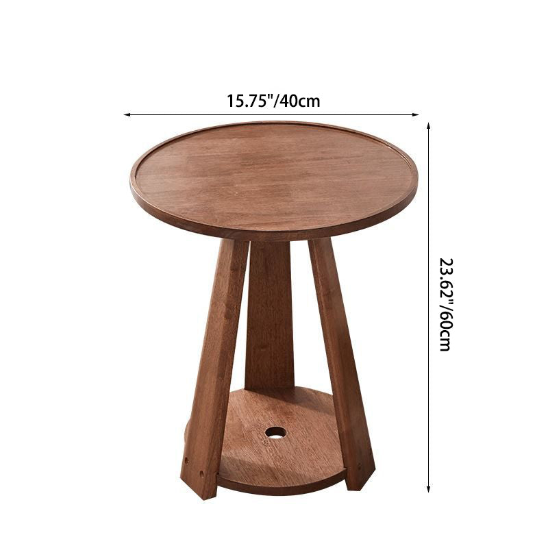 Modern Round Rubberwood 2-Tier End Table