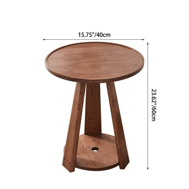 Modern Round Rubberwood 2-Tier End Table
