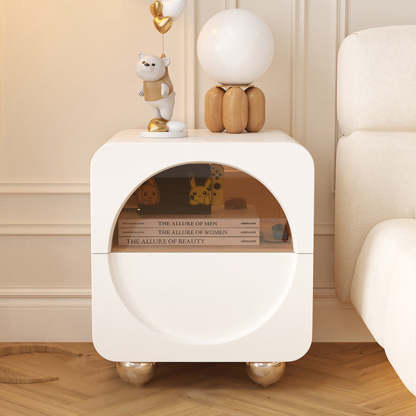 Nordic Cubic Engineered Wood 2-Drawer Side Table — White