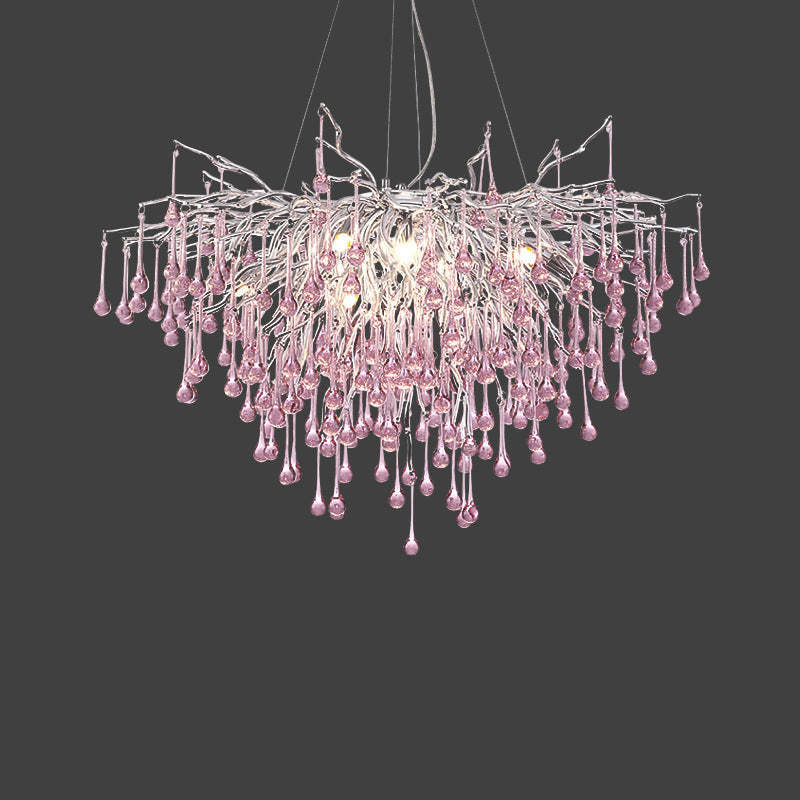 Modern Crystal Glass Aluminum Branch Water Drop Chandelier