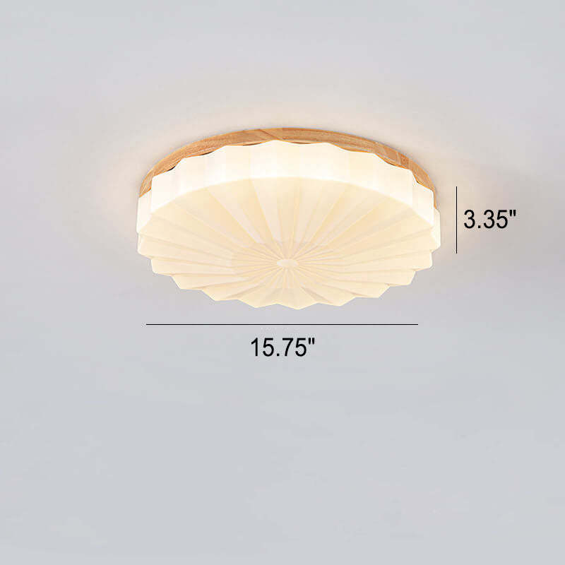 Japanese Minimalist Round Wood Acrylic LED Flush Mount Light